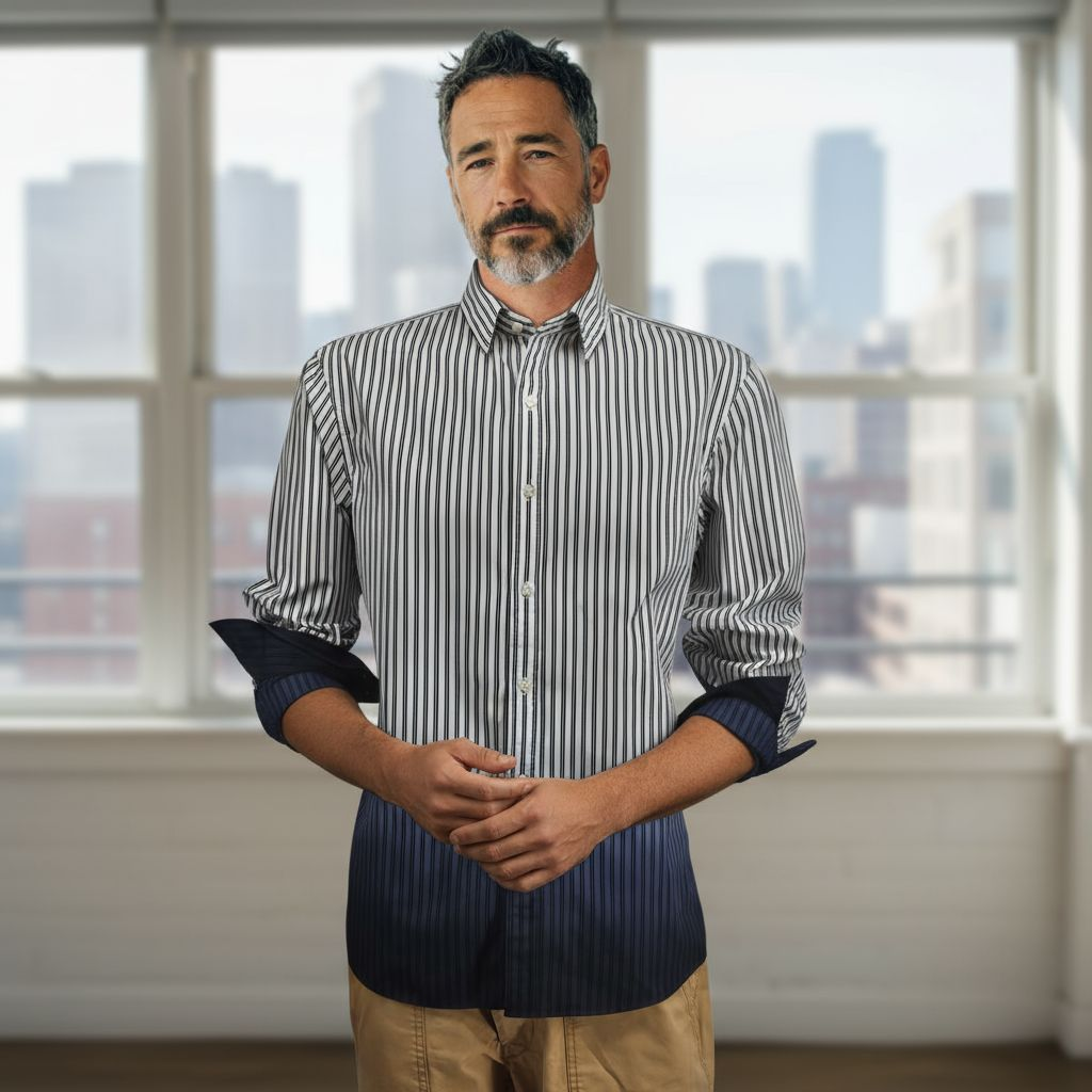 Mens Michael Kors LS Striped Shirt - Image 4