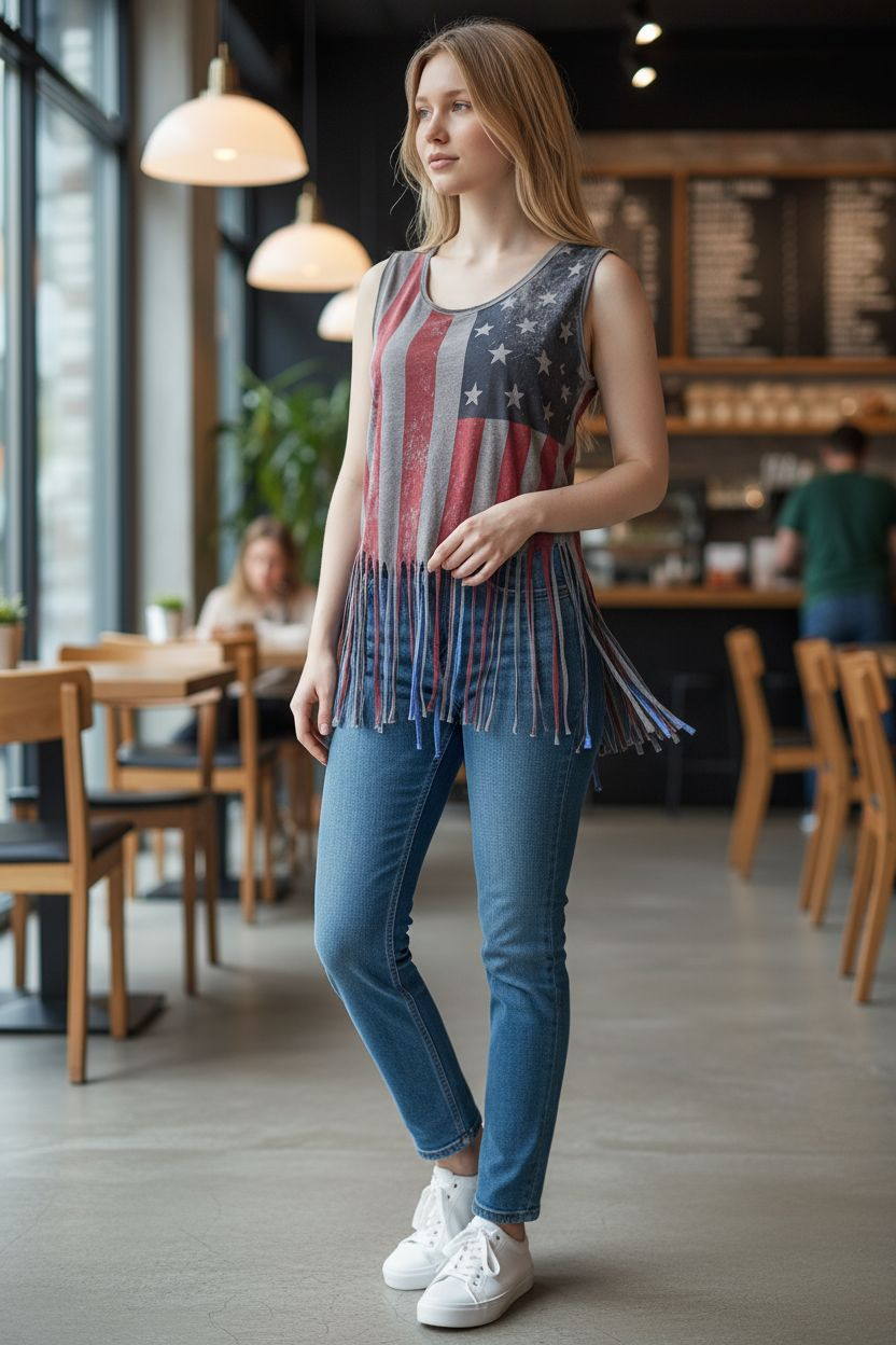 Ladies "American Flag" Tank Top - Image 3